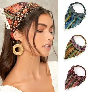 3 Pack Hair Scarf Headband for Women Elastic Bandana Head Scarf Large Ethnic Style Triangle Kerchief with Clips Non Slip Scarves