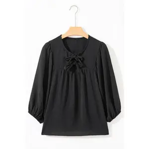 Bow Tie Neck 3/4 Sleeve Blouse