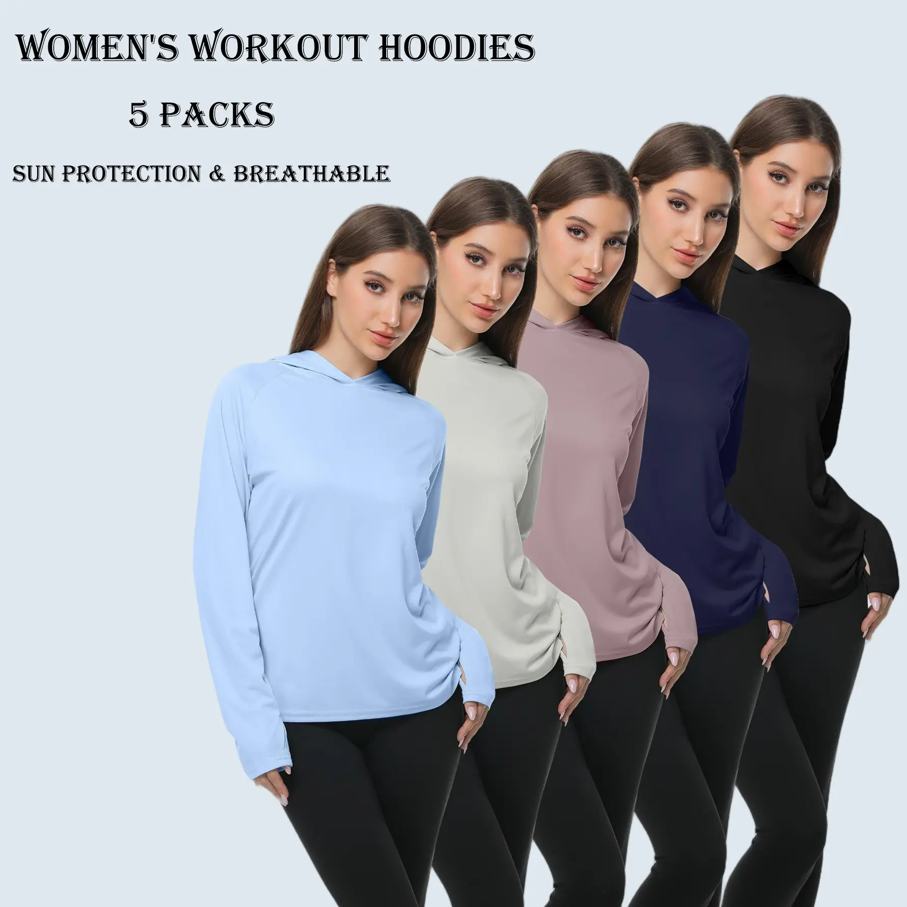 5 Pack Women's Workout Long Sleeve Sweatshirts Sun Protection Hoodies Workout Sets Women Lightweight Breathable Stretch Gym Sets For Women Running Outdoor Workout Energetic Multi-Color Casual Hoodies summerwins,travel essentials,camping essentials