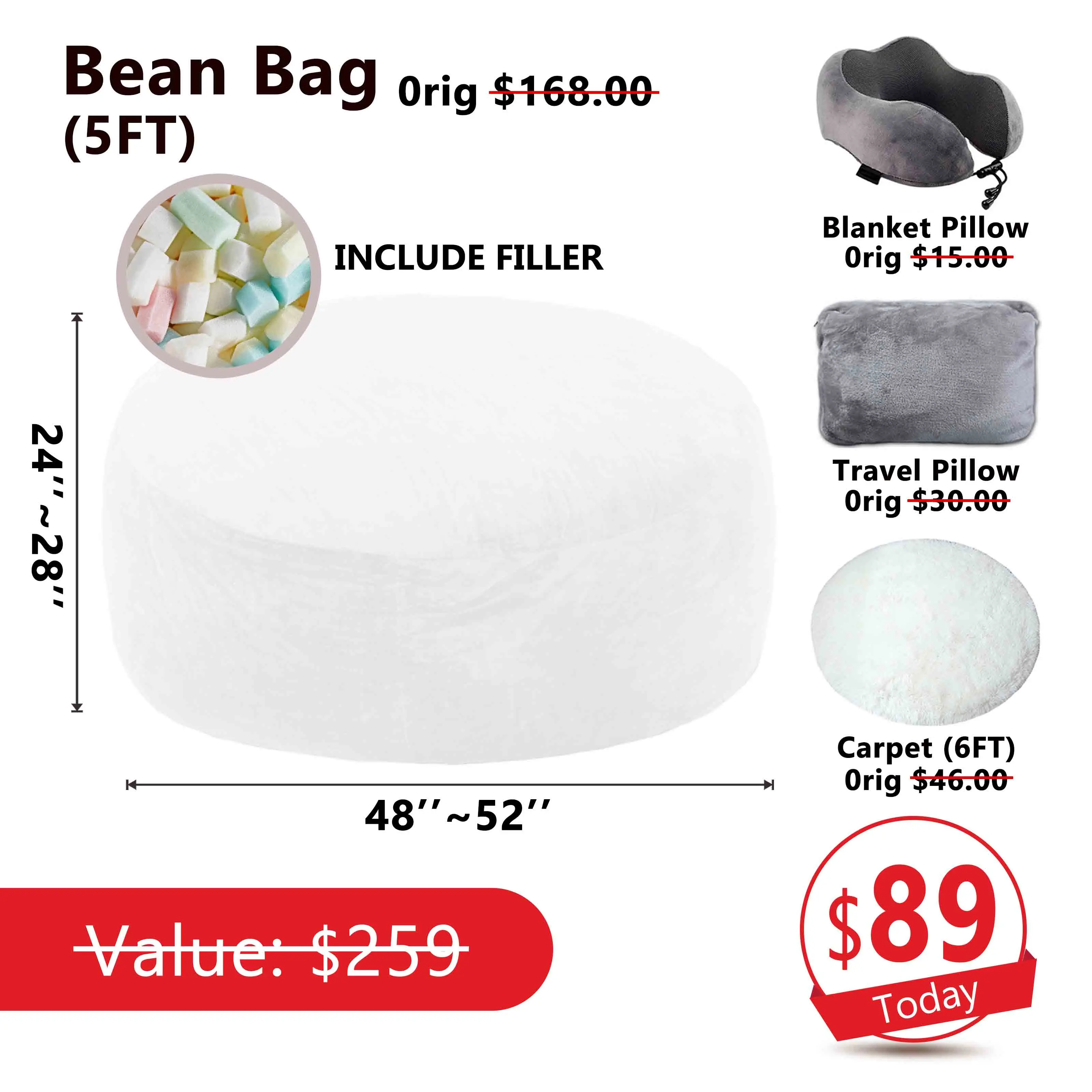 5FT White(Include Filler Upillow Blanket Carpet)