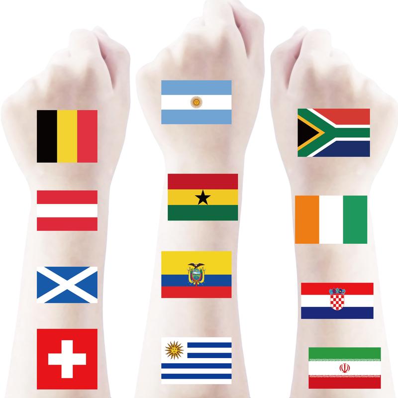 40 Pcs 2026 World Cup Flag Temporary Tattoos, Face Arm Leg Full Body Stickers for International Sports Events & Patriotic Activities, Easy to Apply