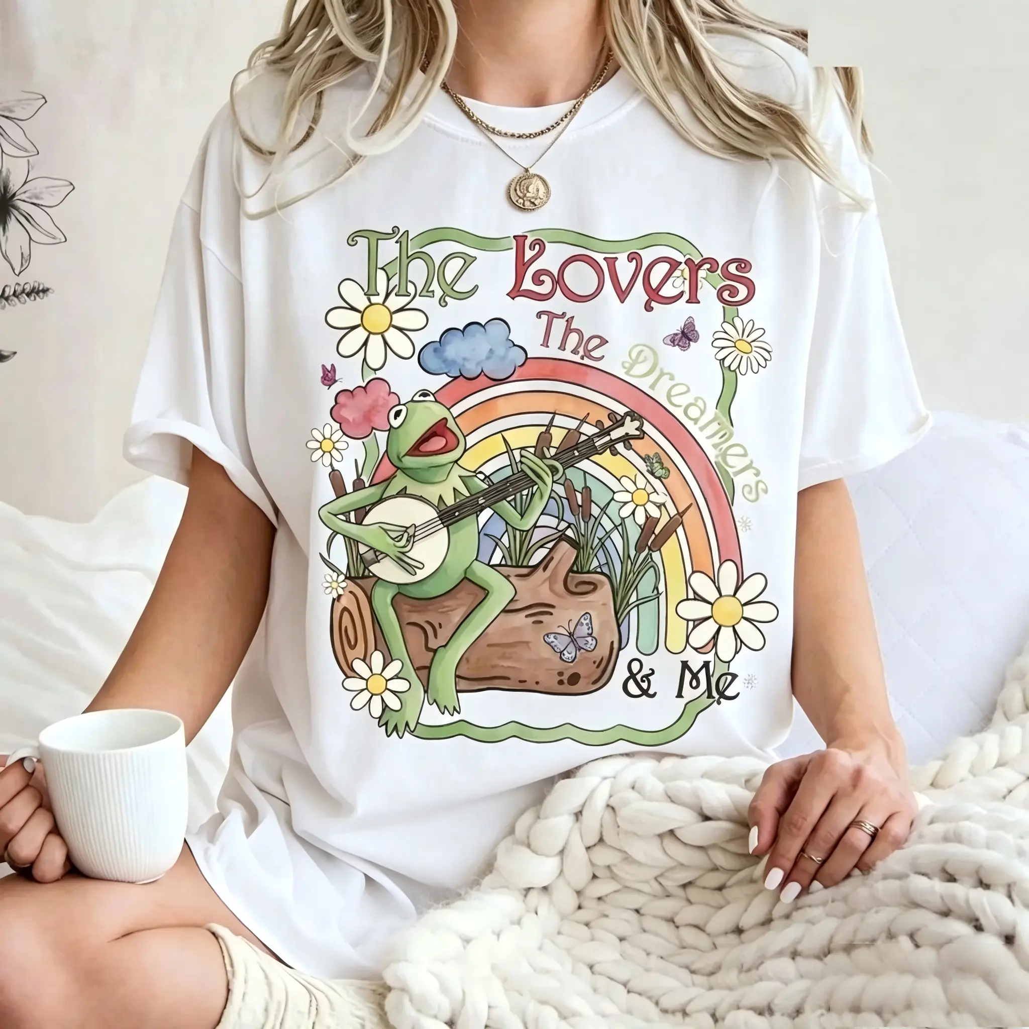 Vintage Watercolor Kermit the Frog  Shirt, Muppets Rainbow Tee, "The Lovers The Dreamers and Me", Family Trip Tee 2026 Unisex Womenswear Graphic Tops 546 graphic tee