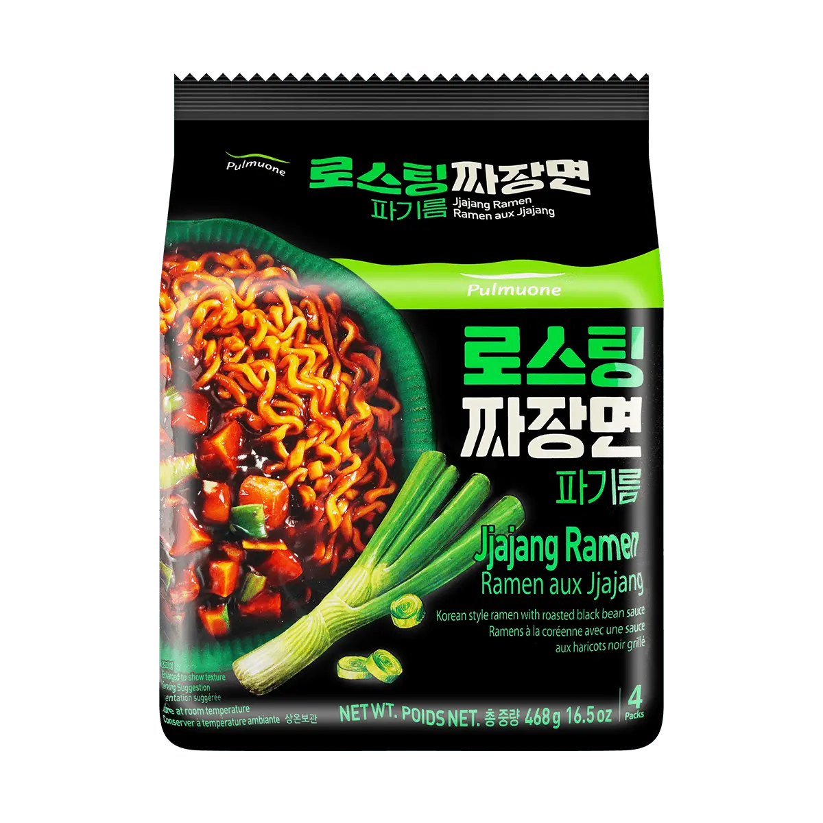 PULMUONE Korean Scallion Oil Instant Jjajang Black Bean Ramen Noodles, 16.51 oz