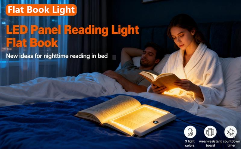 Rechargeable Transparent LED Book Light with Timer, Adjustable Brightness, Full-Page Illumination for Night Reading, Ideal Gift for Readers