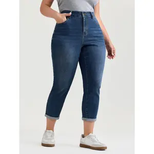 BLOOMCHIC Plus Size Stretchy High Rise Folded Hem Jeans [M-6X] 2026 Summer Vibes Swimweek