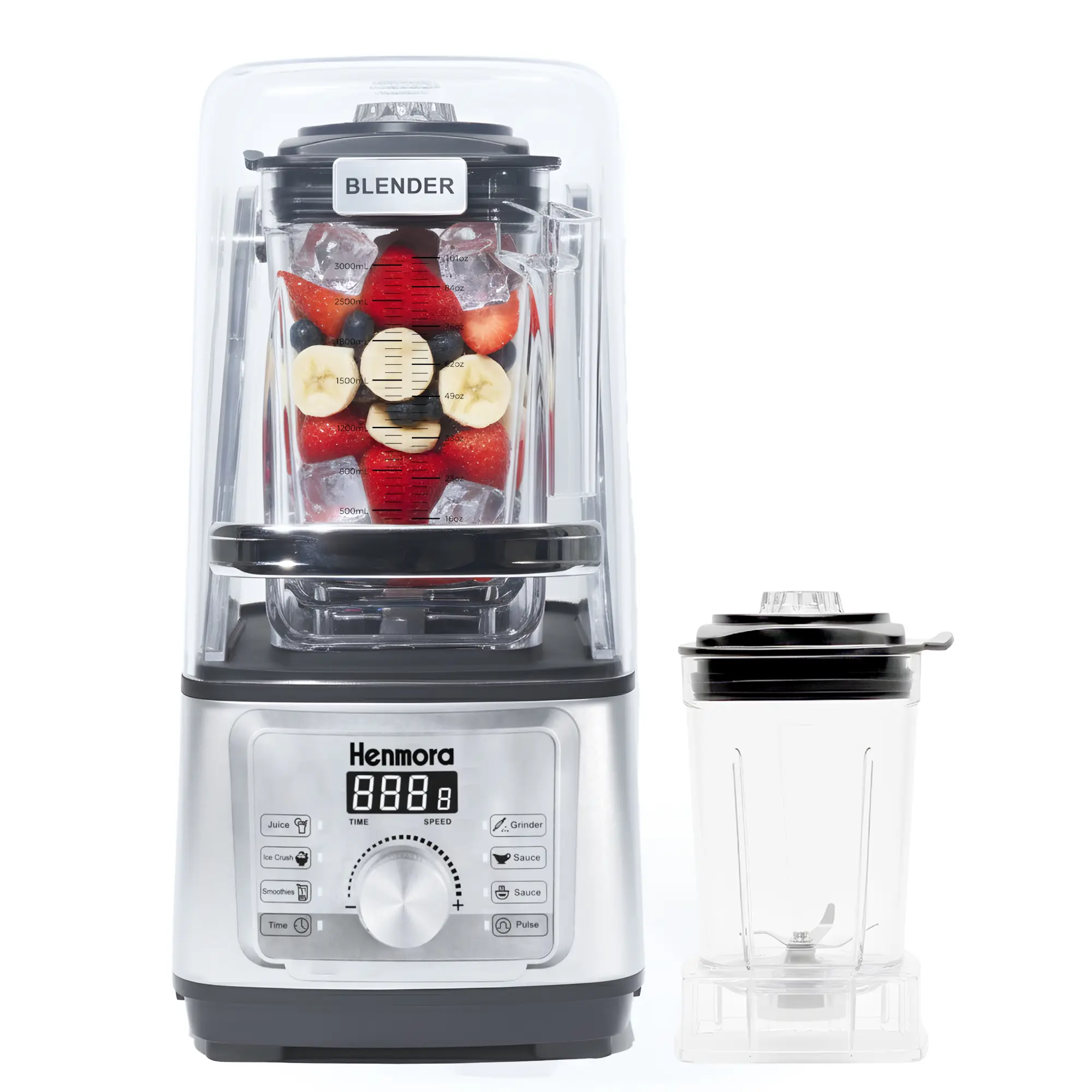 Henmora HS-606C Soundproof Commercial Countertop Blender – 2200W, 3.0L, Quiet Enclosure