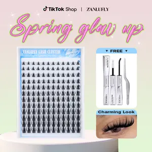 ZANLUFLY Fox Wink Manga Lash Clusters Kit with Bond & Seal Tweezers Spiky Wispy Natural DIY Eyelash Extensions Look for Stunning Eye Makeup Cosmetic Makeup Cosmetic