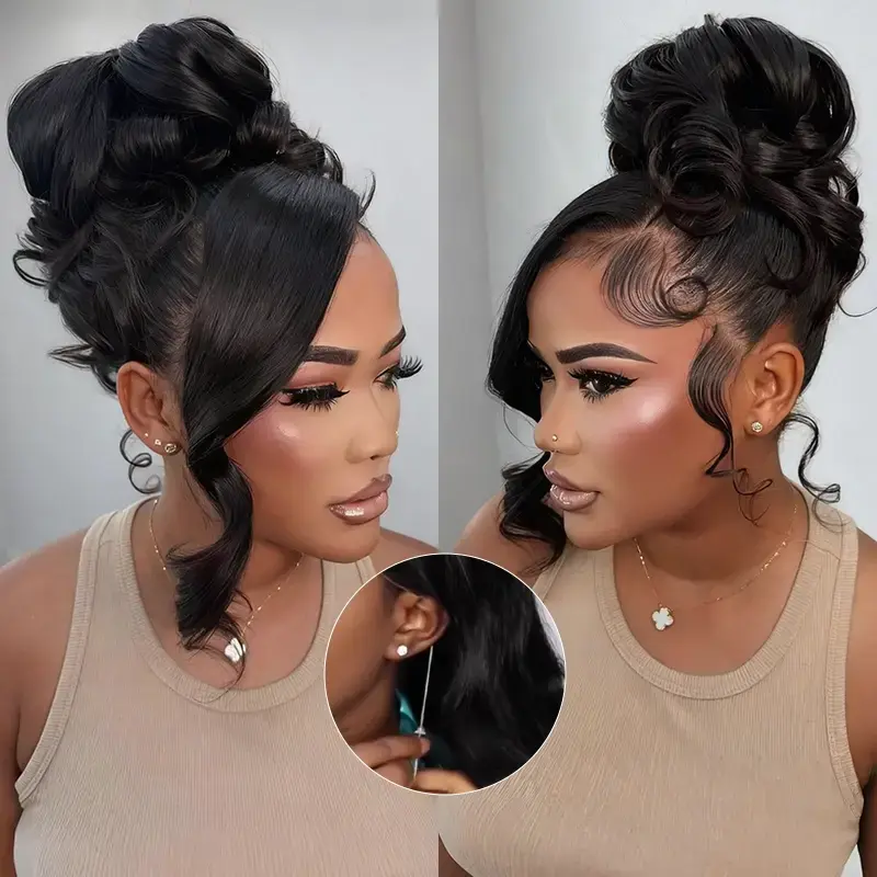 Ashimary Glueless 360 Body Wave Wig, Pre-Cut Transparent Lace with Bleached Knots and Pre-Layered Cut, 250% Density Hair, Lace Front Wig, Glueless Wig Ashimary Glueless 360 Body Wave Wig, Pre-Cut Transparent Lace with Bleached Knots and Pre-Layered Cut, 250% Density Hair, Lace Front Wig, Glueless Wig