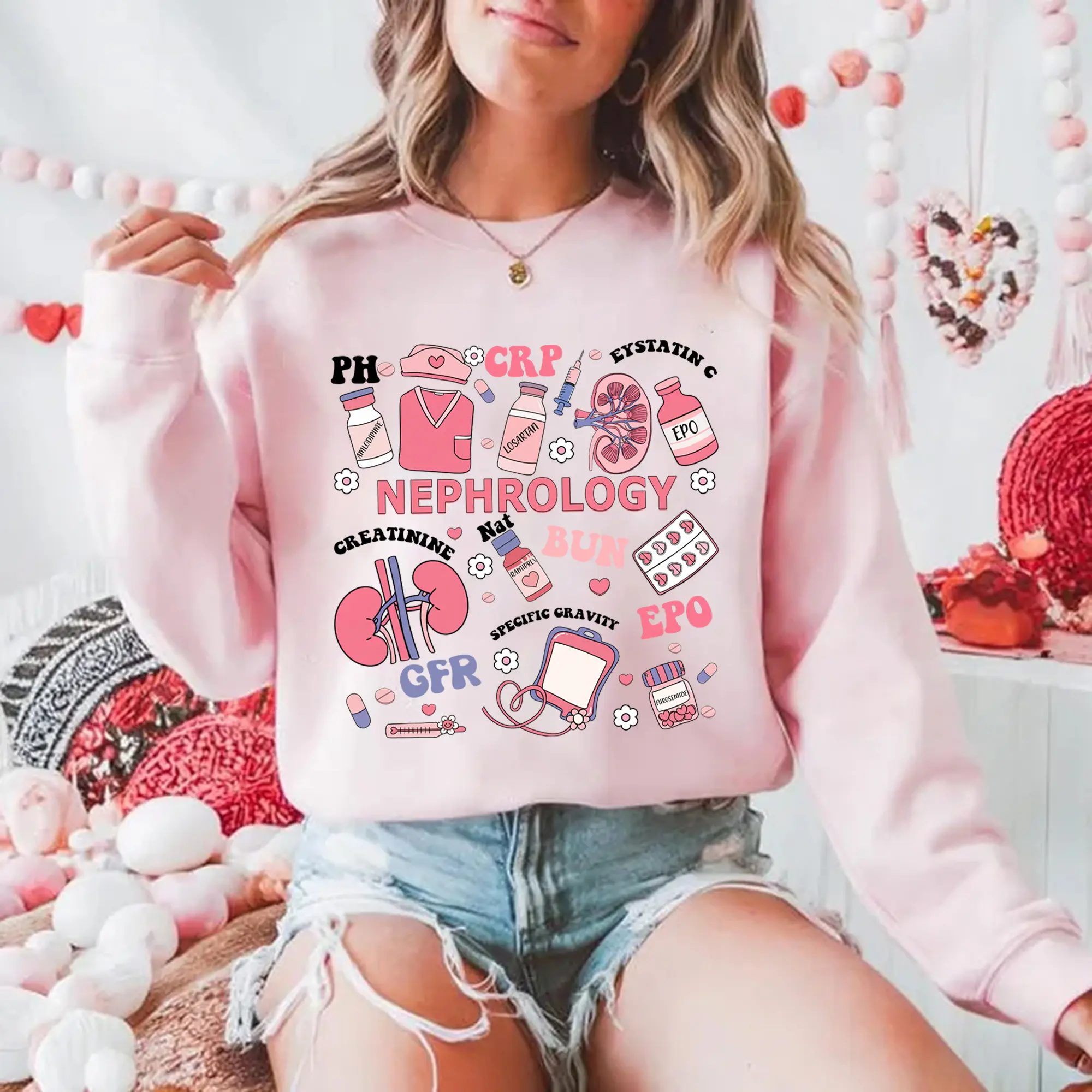 Nephrology nurse Valentines Day sweatshirt, T-shirt for nephrology rn, Valentine's day Shirt for kidney nurse, Valentines day Long Sleeves G