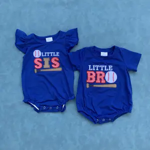 Little sister brother baseball sibling romper