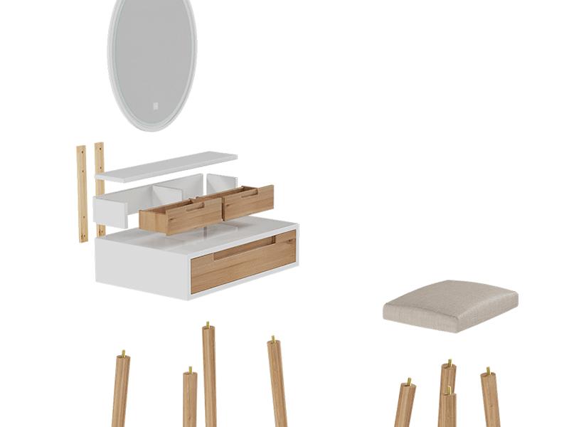 Small Makeup Vanity Desk with Lights, Compact Vanity Desk with Adjustable Brightness Mirror for Small Spaces, Dressing Table with Drawers and Storage Shelves IF041