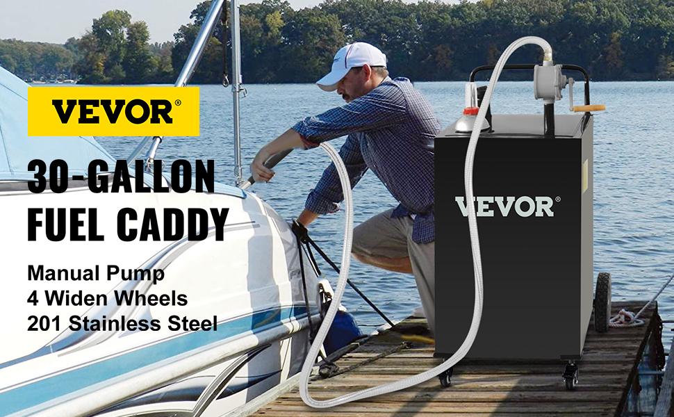 【Spotlight Day】VEVOR 30 Gallon Fuel Caddy, Gas Storage Tank & 4 Wheels, with Manuel Transfer Pump, Gasoline Diesel Fuel Container for Cars, Lawn Mowers, ATVs, Boats, More, Black Bottles Hand，w/Wheels