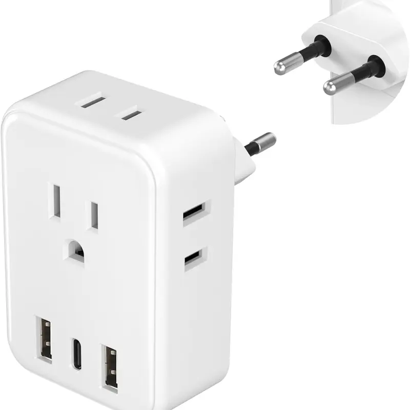 BN-LINK US to Europe Travel USB Multi Plug Adapter - 230V Input Power Outlet, 4 AC Outlets, 3 Ports (1 USB-C), Universal Socket, Single Unit, 0.22 lbs, Compatible with Iceland, Spain, Italy, France, Germany