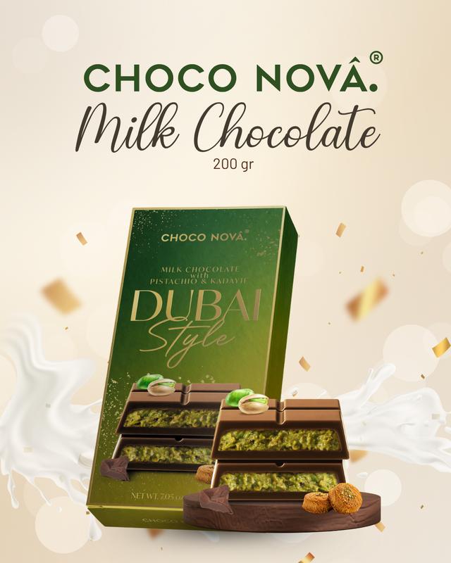 Choco Nova Dubai Chocolate Bar 7.05 oz / 200g – Premium Gourmet Chocolate, Handmade Luxury Treat, Premium Chocolate Filled with Knafeh