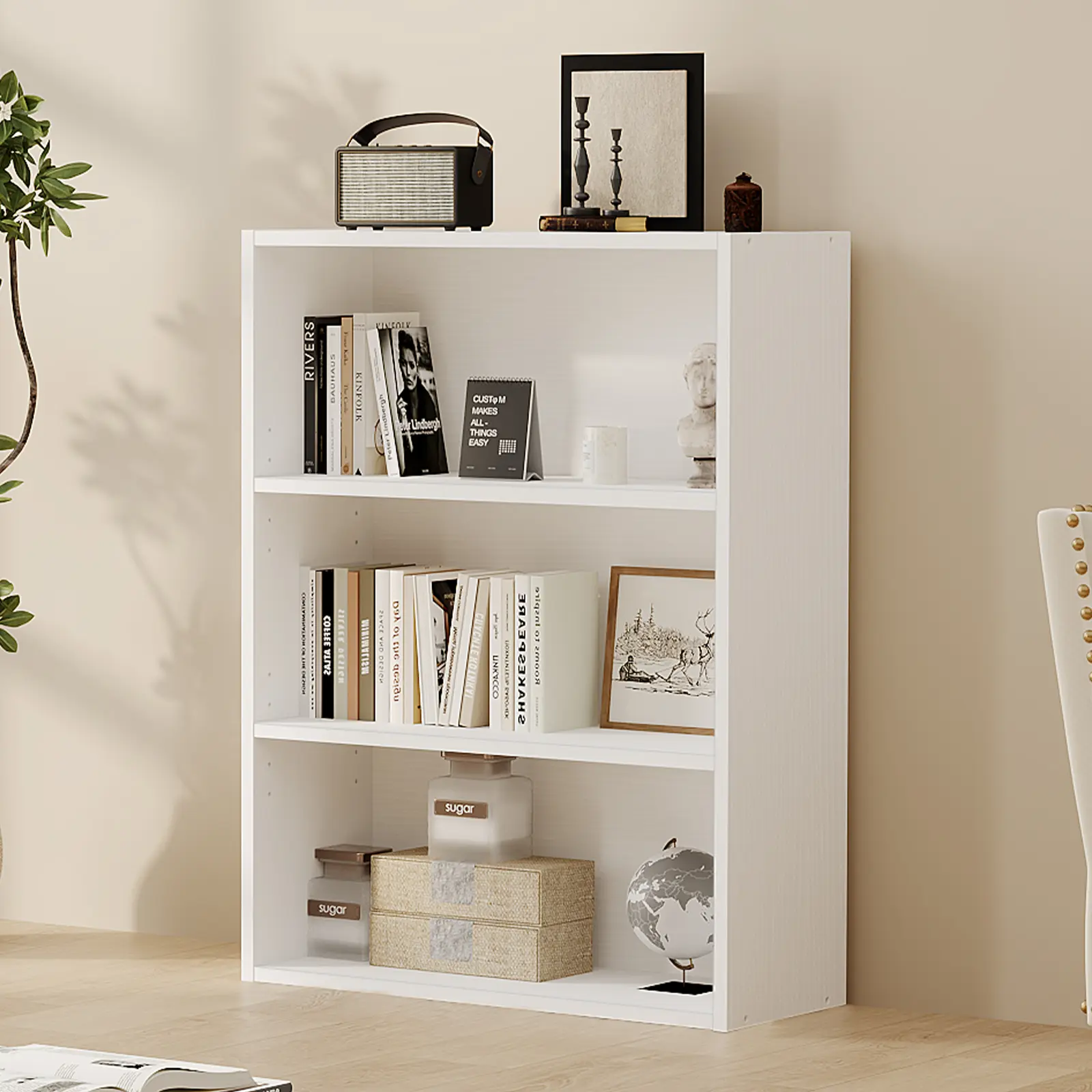 3-Tier 29" or 4-Tier 39" Floor Standing Open Bookshelf – Wood Grain Storage Shelf for Living Room, Bedroom, Home Office – Black/White/Rust Brown