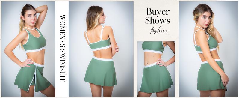 【S-2XL】Hanna Nikole Bikini Sets for Women Color Block Swimsuits with Side Slit Swim Skirt