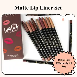 Shcoety Cosmetics 12-Piece Matte Lip Liner Set Rich Shades for All-Day Defined Lips Velvety Matte Finish Travel-Friendly Design