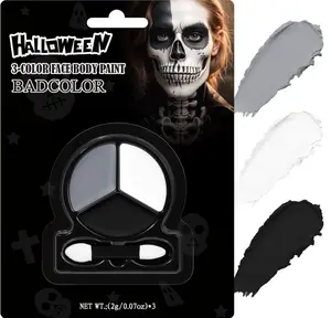 Black White Grey Face Body Paint with Applicator, Oil Based Face Painting Kit for Halloween Skeleton, Skull, Gothic Makeup, Costume Parties, Dress Up, Cosplay, Stage & Special FX Makeup - Travel Size