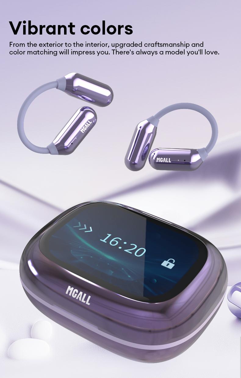 MGALL C18 Open-Ear Wireless Headphones with 2025 Bluetooth 6.0, Supports 169-Language Translation, LED Full-Color Touch Smart Screen, ENC Noise Cancellation, Remote Photography & Anti-Loss Function, Audio Earbuds for Music & Calls