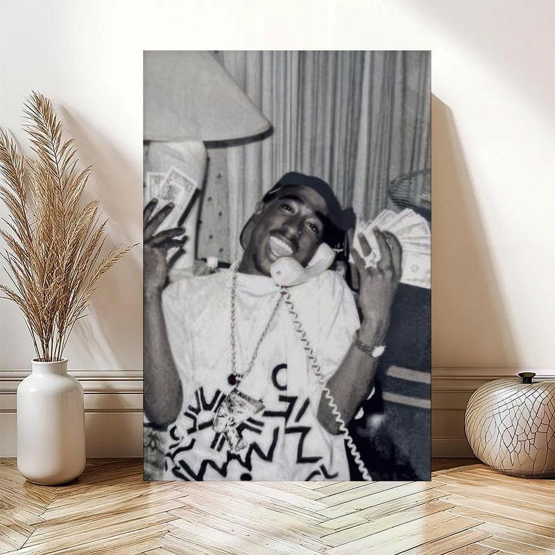 Tupac Shakur Street Photo, Hip Hop Legend Wall Decor, 90s Rap Icon Print, Black & White Urban Themed