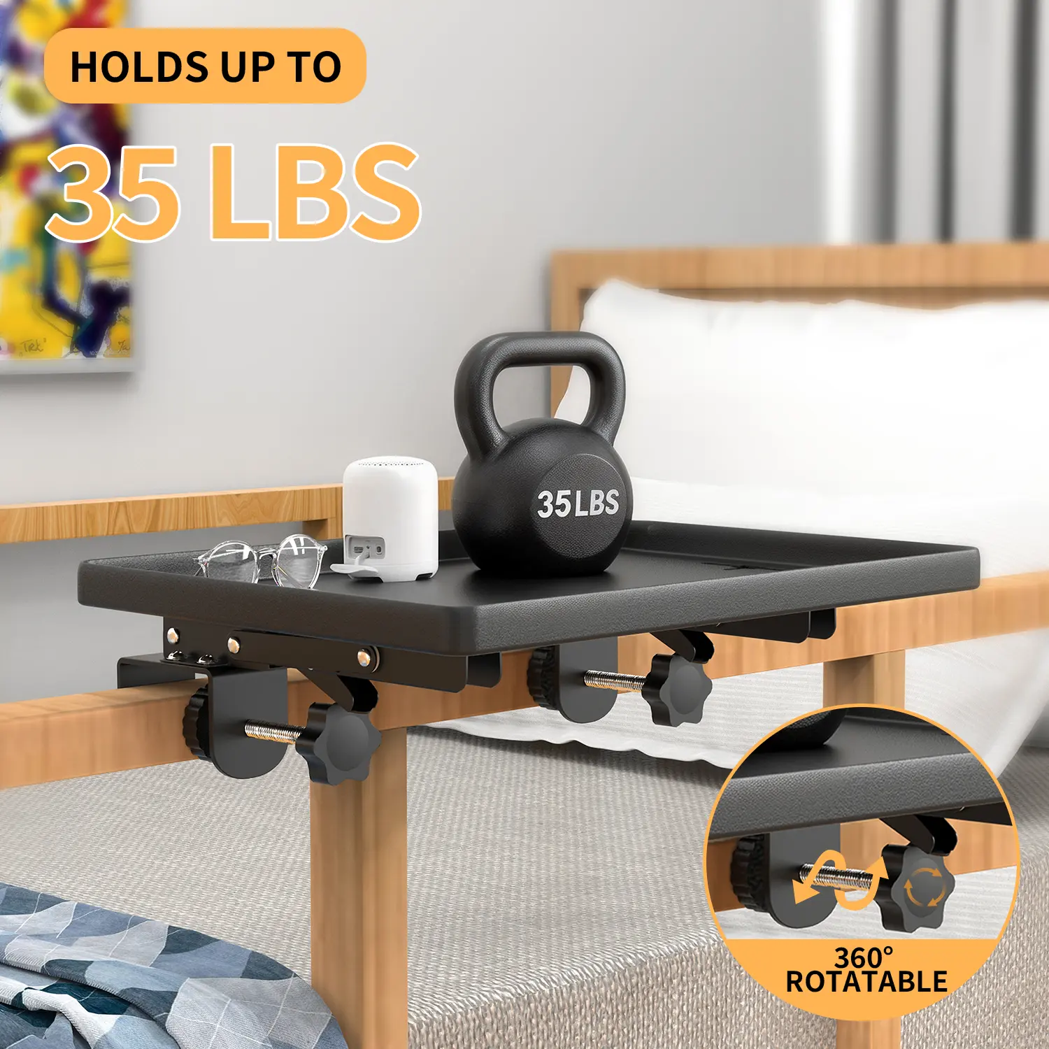 Clip-On Floating Bedside Shelf - Folding Desk, Reinforced Hanging Bedside Storage Tray, Dorm Bunk Top Bunk Loft Nightstand, College Dorm Essential, Space-Saving Indoor Furniture Shelves
