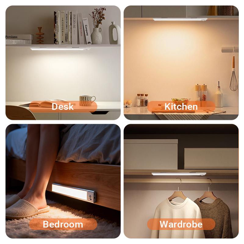 Under Cabinet Lighting, 11.81in Motion Sensor Light Indoor Rechargeable, Closet Lights Battery Operated for Kitchen Cabinets, Shelves, Walls (2 Pack)
