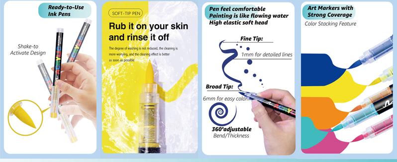 Acrylic Paint Markers Set (36 Colors), Soft Brush Tip Acrylic Paint Pens for Wood, Canvas, Glass, Fabric, Rock Painting & DIY Crafts