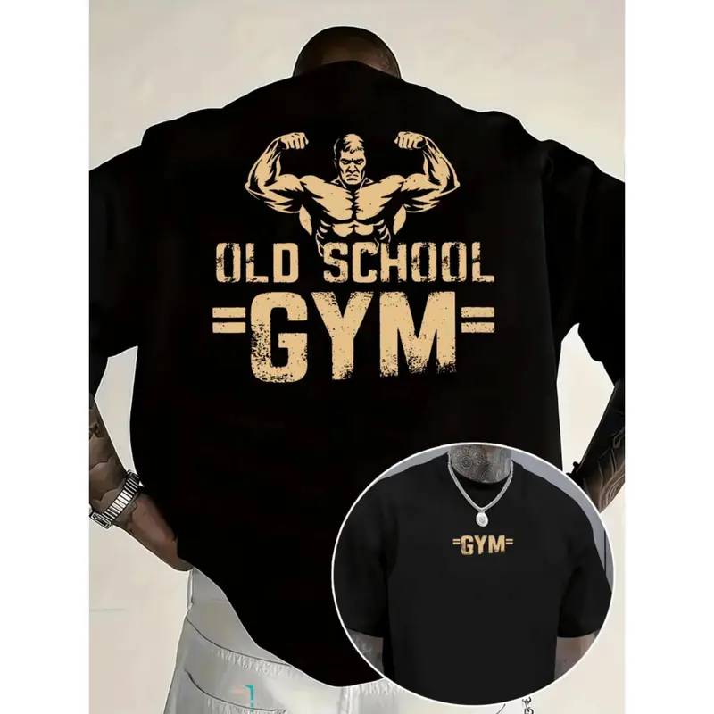 Vintage Men's Gym T shirt with Old School Weightlifting and Bodybuilding Graphics Breathable 100 Polyester Retro Workout Tee for Summer Fitness Casual Crew Neck Short Sleeve