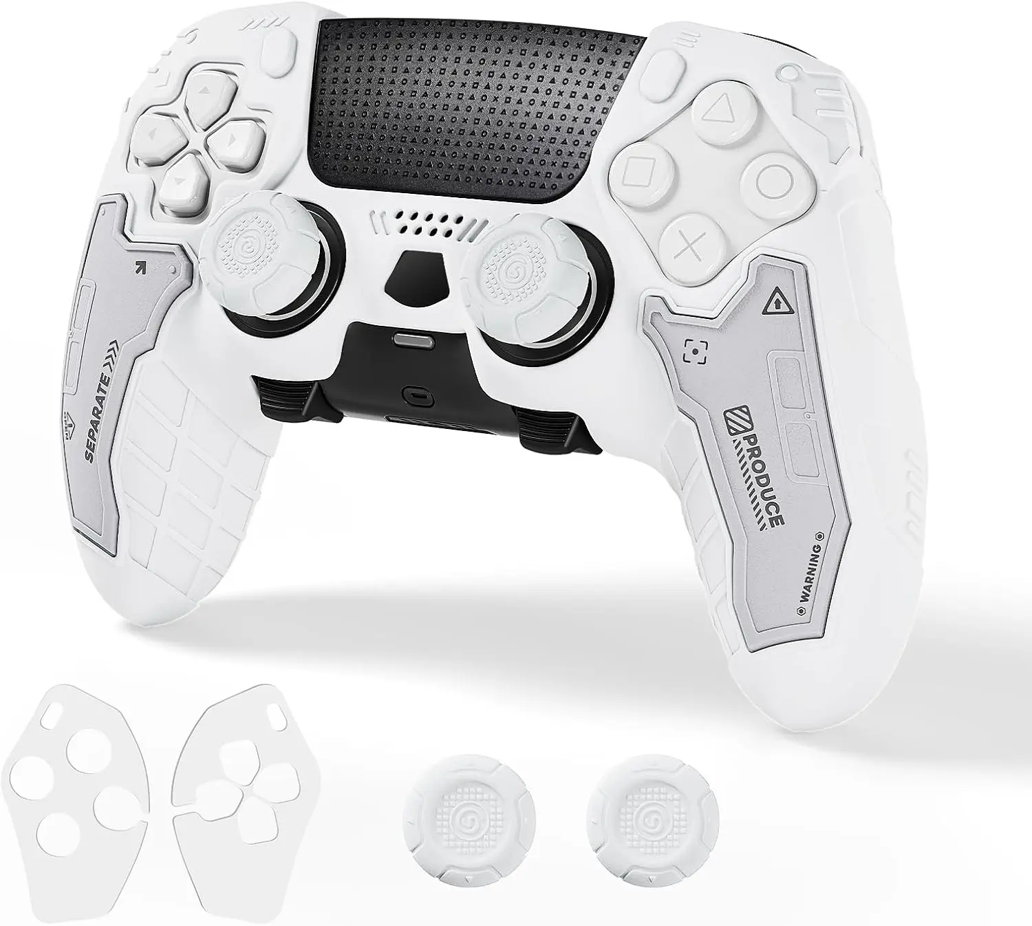 GeekShare PS5 Edge Controller Protective Cover Case - Tactical Anti-Slip Silicone Skin Accessories Set with 2 Thumb Grip Caps, Button Protection, Aesthetic Console Controller Accessories (Dawn White, Exclusive Compatibility)