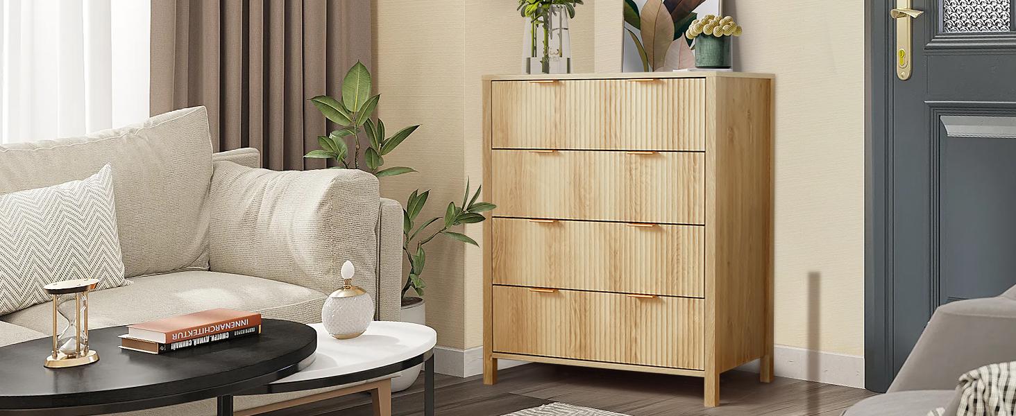 Giratree 4 5 Drawer Dressers for Bedroom, Modern Closet Chest of Drawers with Waveform Fluted Panel, Large Wood Storage Dresser Organizer for Nursery Bedroom Living Room Hallway Closet