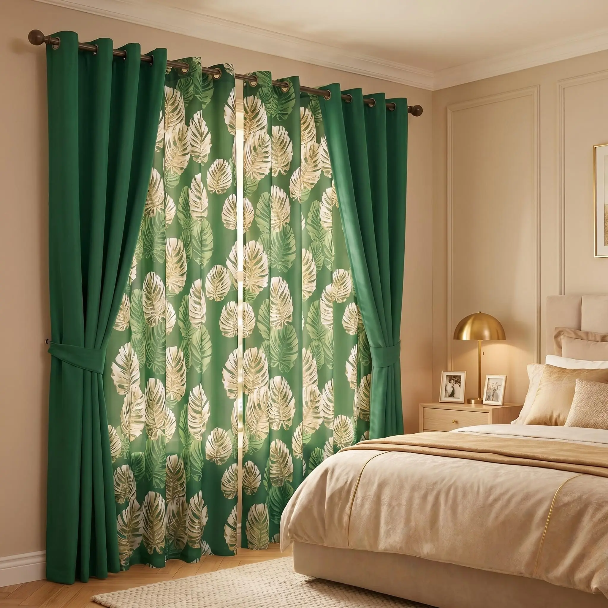 Boho Blackout Curtains 4 Panels Combo Set 52x84 Inch, 2 Solid Plus 2 Flower Printed Light Blocking Panels, Thermal Insulated Noise Reducing Privacy Grommet Window Drapes, Cozy Botanical Decor for Bedroom Living Room Apartment Cottage QF222 & QF345