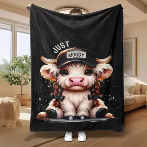 Super Soft & Cute Cow Print Plush Throw Blanket | 1-Pack Warm & Comfortable Air-Conditioned Room, Home, Office, Outdoor Camping Blanket | Cozy Nap Blanket, Aesthetic Home Decor & Gift Idea