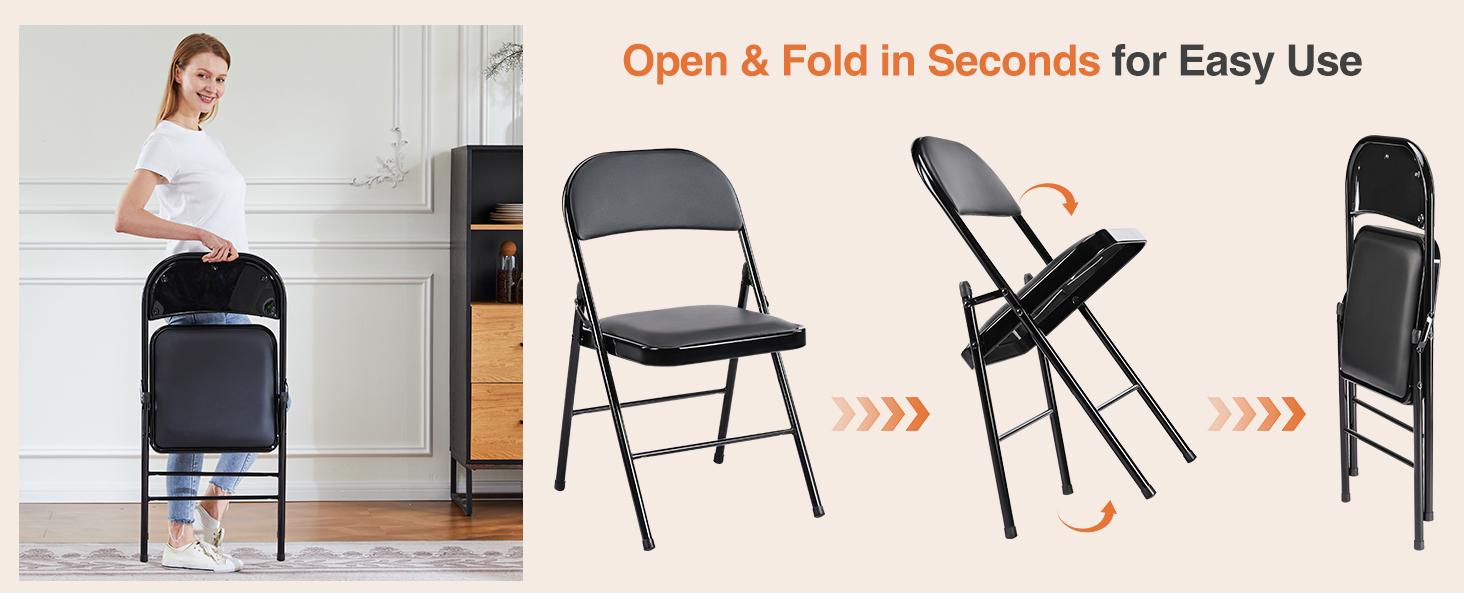 SweetFurniture Folding versatile seating with Leather Padding - Sturdy Metal Frame, Foldable and Easy to Store for Indoor and Outdoor Use at Office