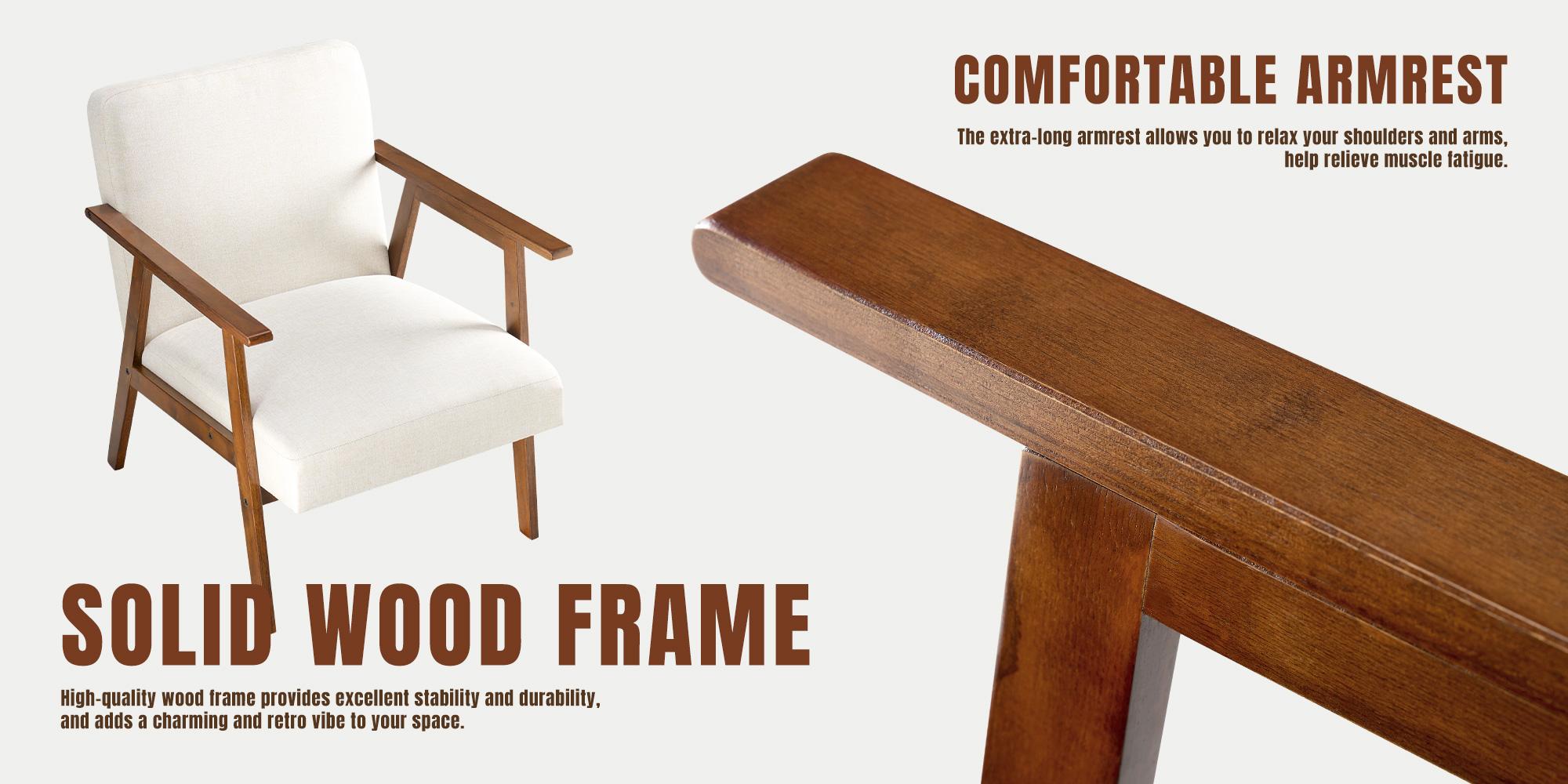 Mid-Century Modern Accent Chair, Armchair with Solid Wood Legs, Upholstered Reading Chair