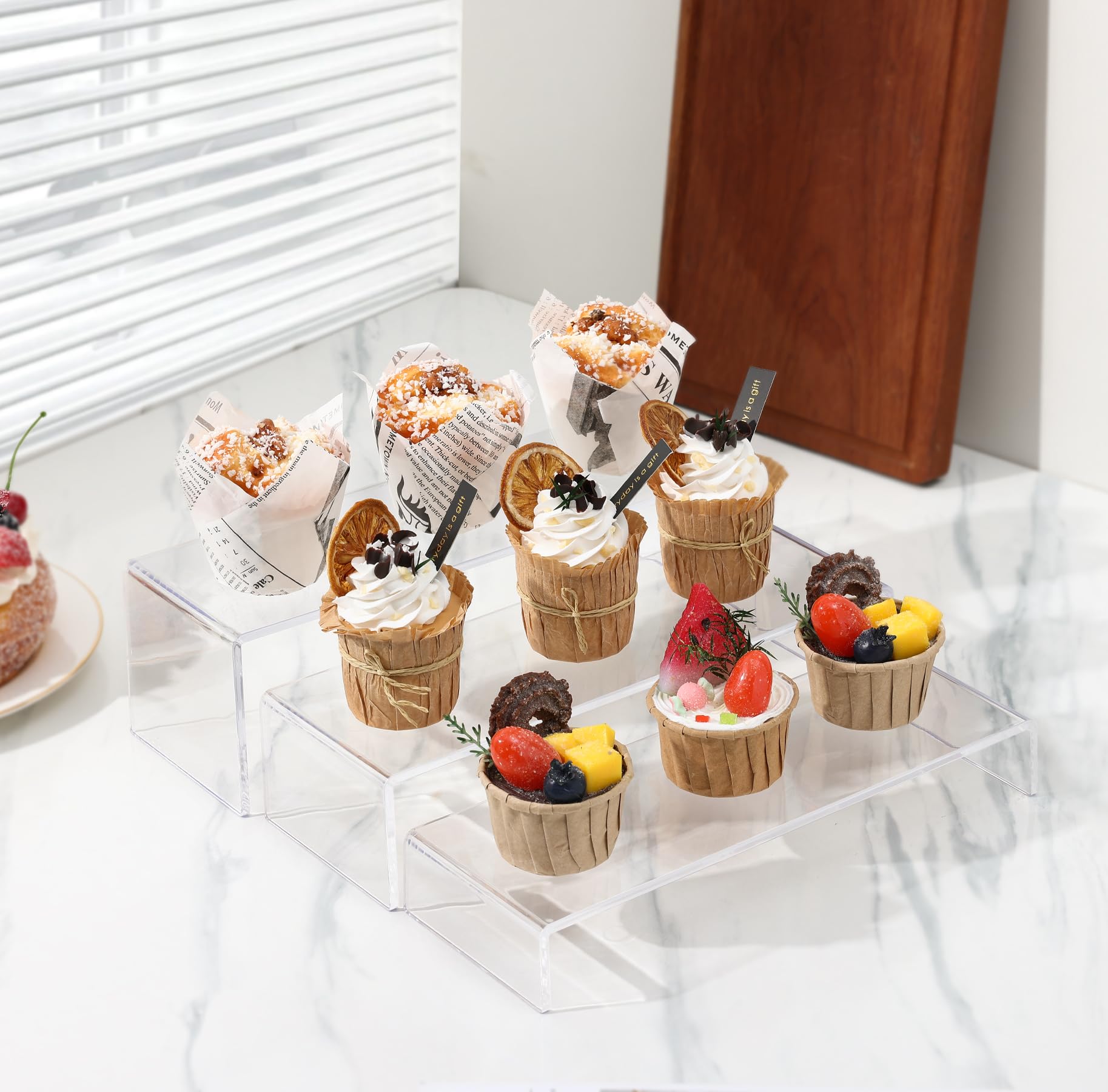 2 Sets Clear Large Dessert Display Stand, Transparent Rectangular Display Stand for Collectibles, Retail Countertop Upright Display Stand for Organizing and Decorating