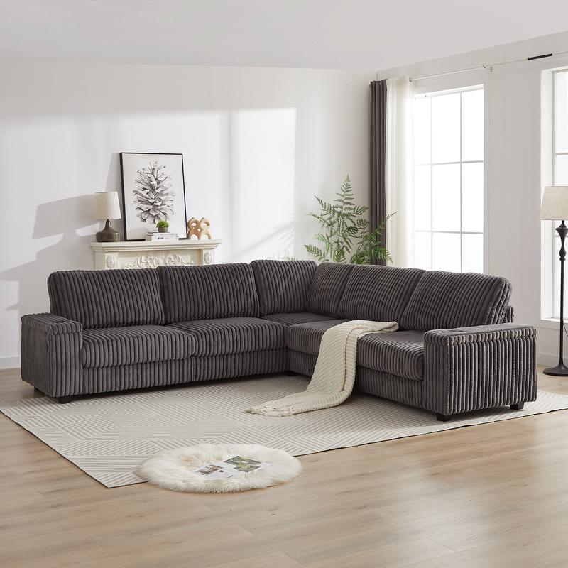 Niccae 110-Inch Oversized Modular Sectional Sofa, Corduroy L-Shaped Couch with Storage, USB/Type-C Charging & Cup Holders, Deep Seat Comfort for Living Room, Apartment, Home Office - Durable Family Couch