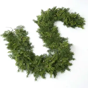 Green Real Touch Seeding Juniper Berry Luxury Artificial Evergreen Winter Greenery Mantel Garland Christmas Table Runner