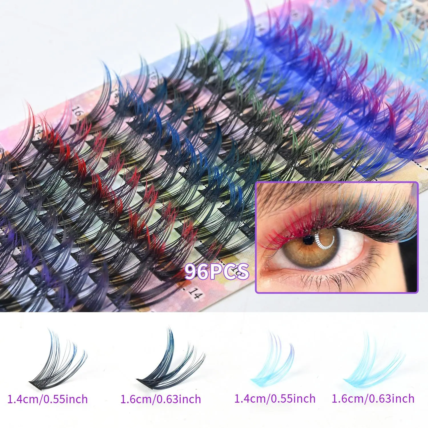 [96PCS Color Gradient DIY Lash Clusters] 14 - 16mm Color Gradient False Eyelashes, Thick and Natural, Easy to Apply for Parties / Cosplay, DIY Eyelash Extensions, Cosmetic Eyelashes, Falsies Eyelashes