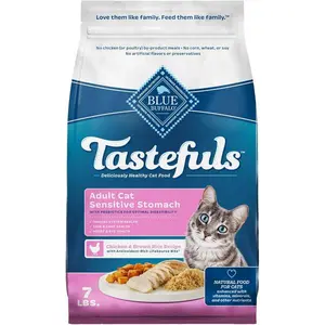 Blue Buffalo Tastefuls Adult Dry Cat Food Sensitive Stomach Formula, Made in the USA with Natural Ingredients, Chicken Recipe, 7-lb. Bag