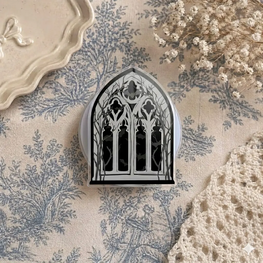 Gothic Arch Window Phone Grip – Aesthetic Spooky Cathedral Pop Socket, Moody Dark Academia Phone Holder, Collapsible Accessory for Smartphones, Unique Gift for Goth Lovers