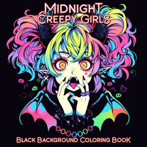 Midnight Creepy Girls Black Background Coloring Book: Creepy Cute Coloring Pages for Stress Relief and Relaxation (Midnight Black Background Coloring Books), Paperback