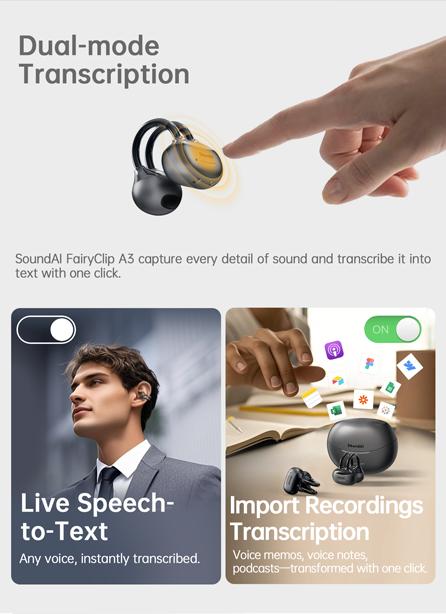 SoundAI FairyClip A3 Wireless Earbuds Hi-Fi Sound Bluetooth 4.0 30-Hour Battery Leak-Proof Privacy Perfect Gift for Him/Her
