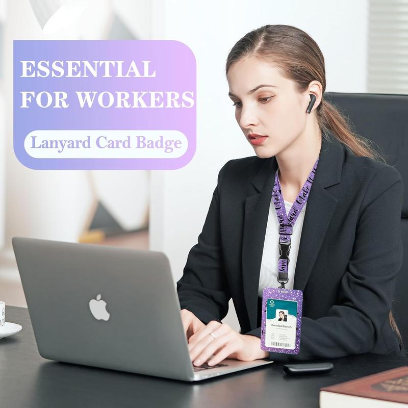 ID Badge Holder with Adjustable Lanyard, Retractable Badge Reels with Belt Clip, Vertical ID Card Protector for Women Nurse Doctor Teacher Student(Positive Quote)