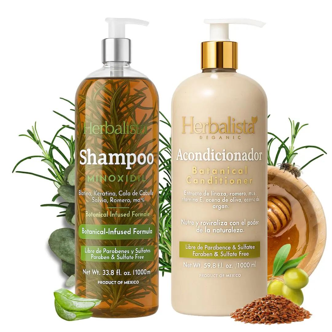 Herbalista Viral Herbal Hair Care2 Pack Bundle – Shampoo Minoxidil & Conditioner Set 1000ml (33.8 fl oz) Each – With Real Botanicals – Strengthens, Nourishes & Smooths – 100% Natural & Handcrafted