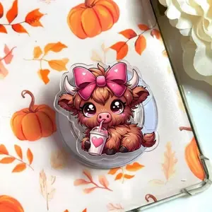 Cute Coffee Cute Highland Cow Phone Grip MagSafe, Leopard Print Bow Phone Stand, Iced Coffee Socket, Girly Western Phone Holder, Gift for Coffee Lovers