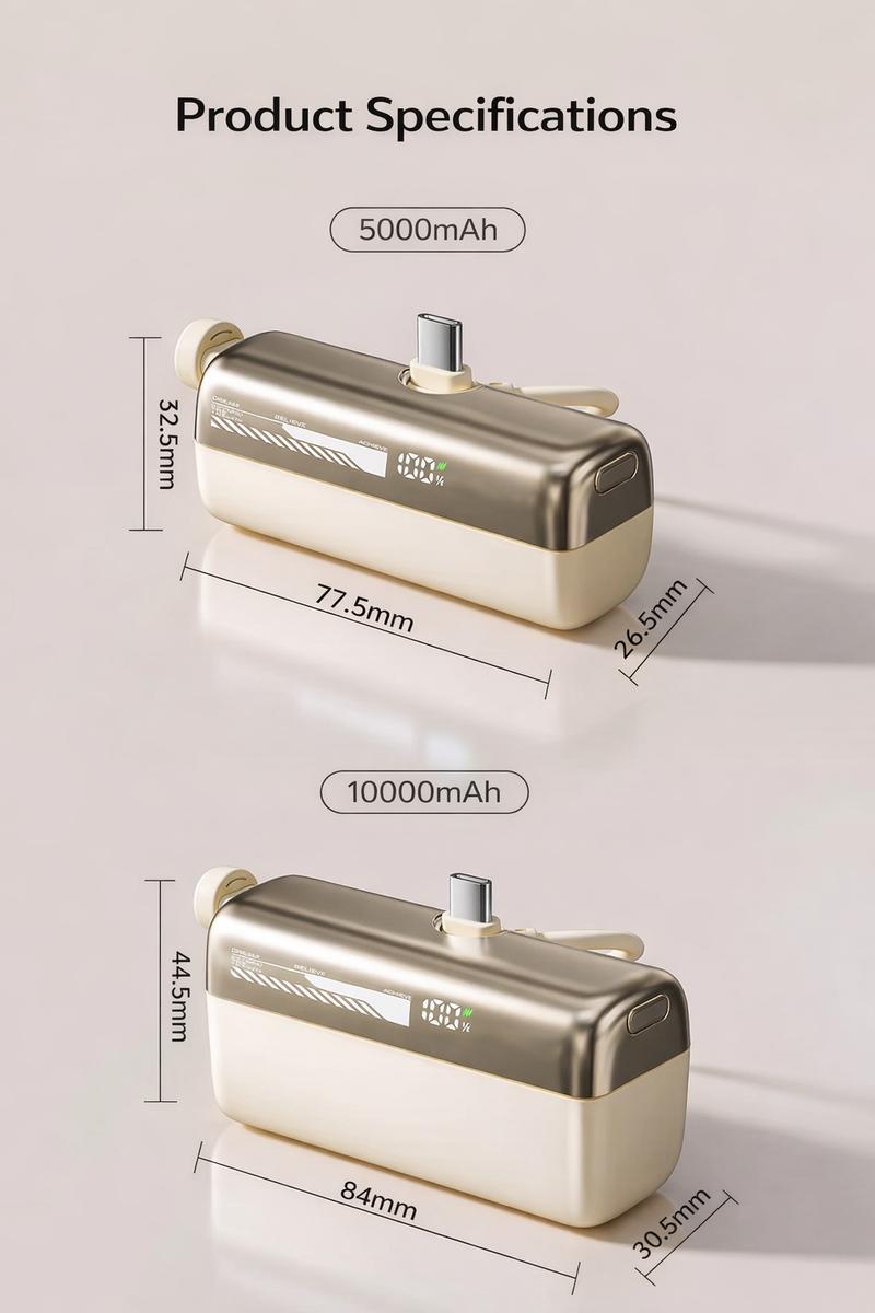 Lzaitai Portable Charger Nano Power Bank with Built-in USB C Connector lightning Connector 5000/10000mAh Portable Charger 22.5W, for iPhone 17/16/15 Series, Samsung S22/23/24 Series, iPad Pro/Air, AirPods, and More