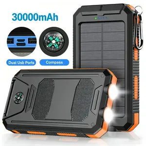 Waterproof Solar Power Bank 30000mAh for Camping Travel | Portable Outdoor Type-C Charger with 3 Outputs & LED Flashlight | Universal Cell Phone External Battery Pack for Outdoor Adventures