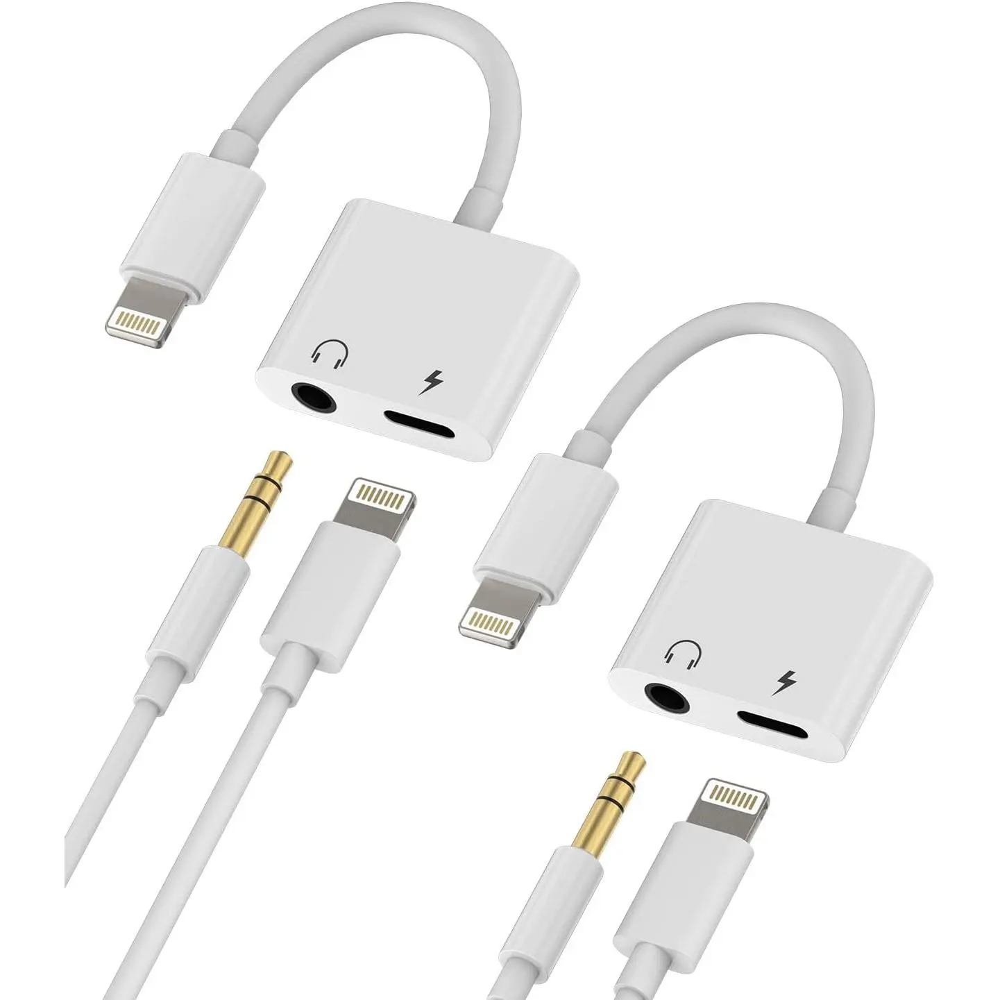 2-Pack Lightning to 3.5mm Headphone Adapter - 2-in-1 Audio & Charging Splitter Dongle with AUX Jack, Lightning Compatible, Dual Compatible, Smartphone-Connected, Stereo, Charging Cable for iPhone 13 12 11 Pro Max Mini XS SE 7 X 8 Plus, Lightning Compatibl