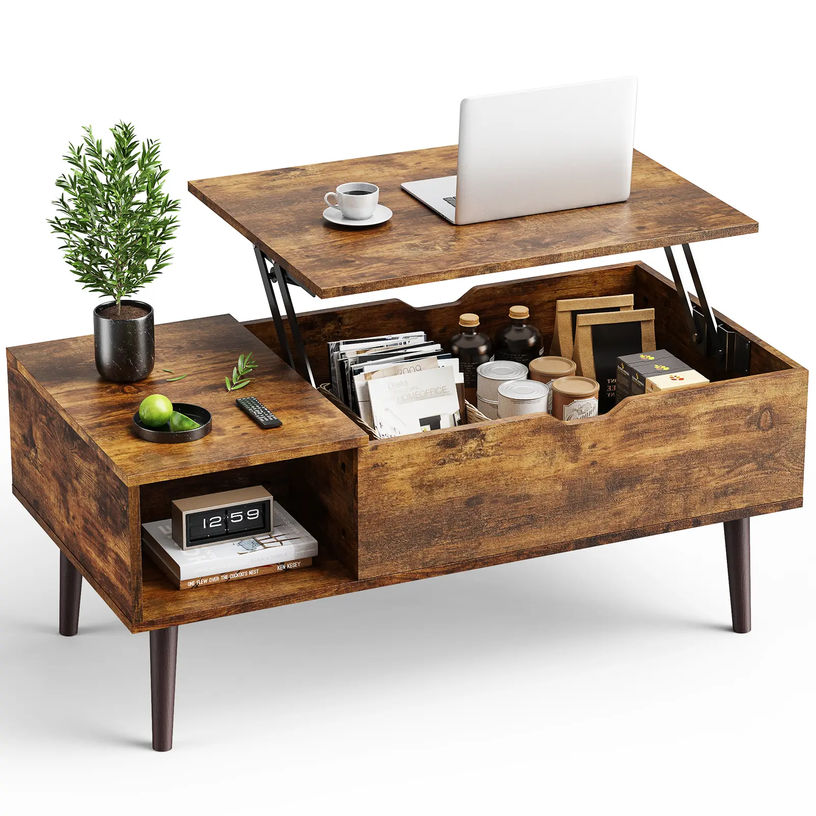 Sweetcrispy Lift Top Coffee Table - Modern Adjustable Table, Wood Living Room Center Piece with Storage Shelf and Hidden Compartment for Dining Use, Modern Adjust Table