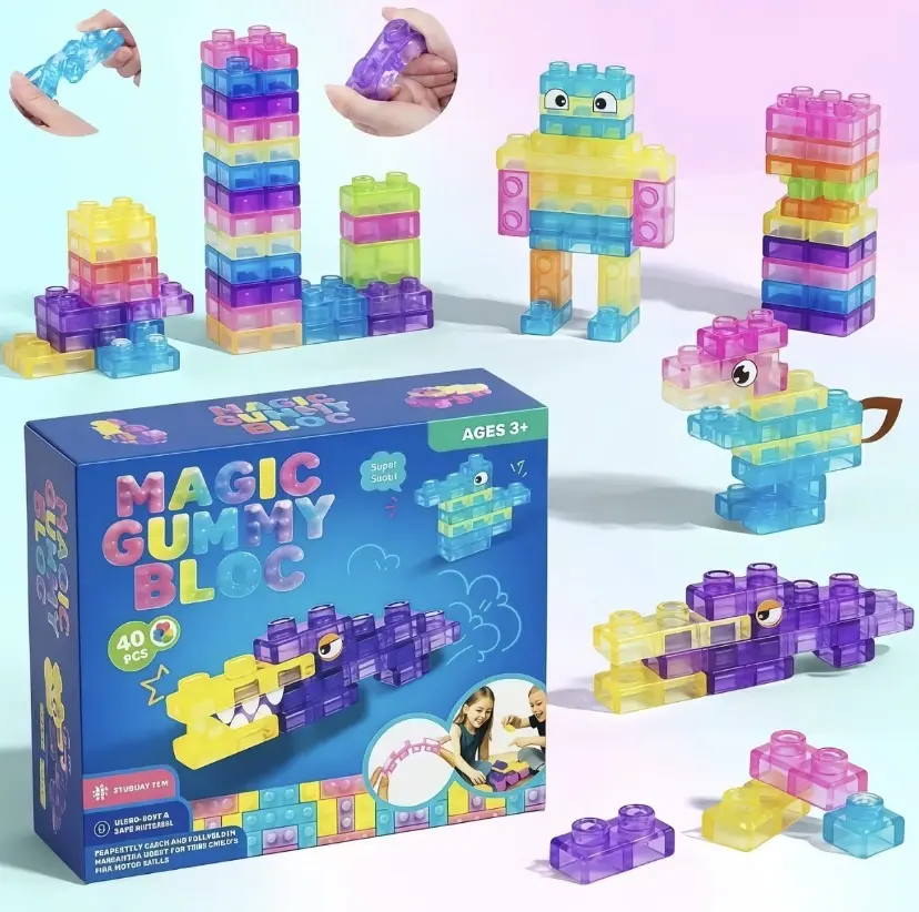 Soft Jelly-Like STEM Building Blocks Set for Kids Ages 3+, Multicolor Durable Stretchable Cubes, Non-Toxic Squeeze-Safe Tactile Sensory Kids Toys, Easy-Rinse Early Learning Bath Toddler Toys, Open-Ended Play Creative Construction Set for STEM Skills